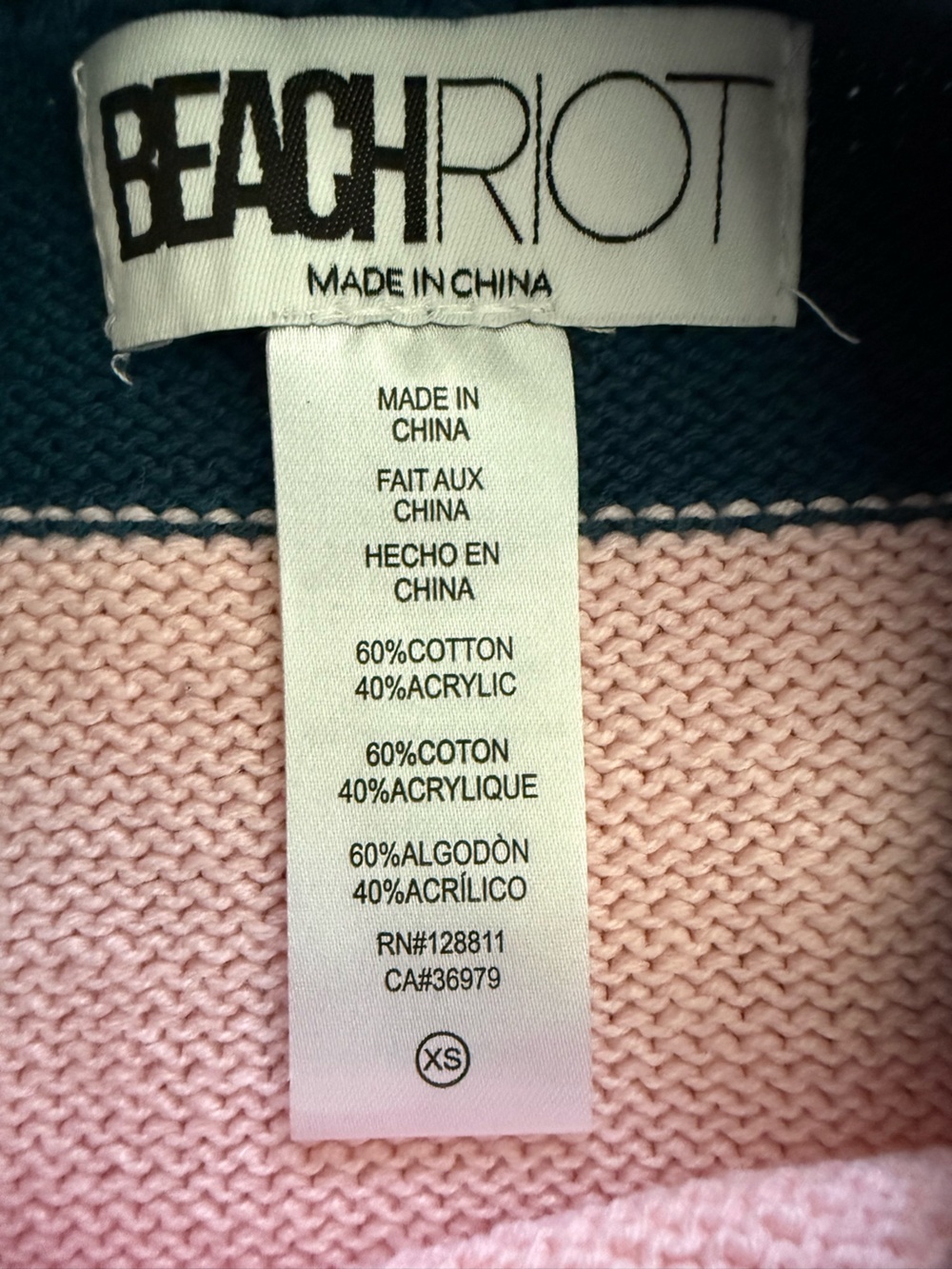 Beach Riot Après Ski Pink Navy Striped Knit Sweater Oversized XS Cozy Ski Lodge - Picture 6 of 6